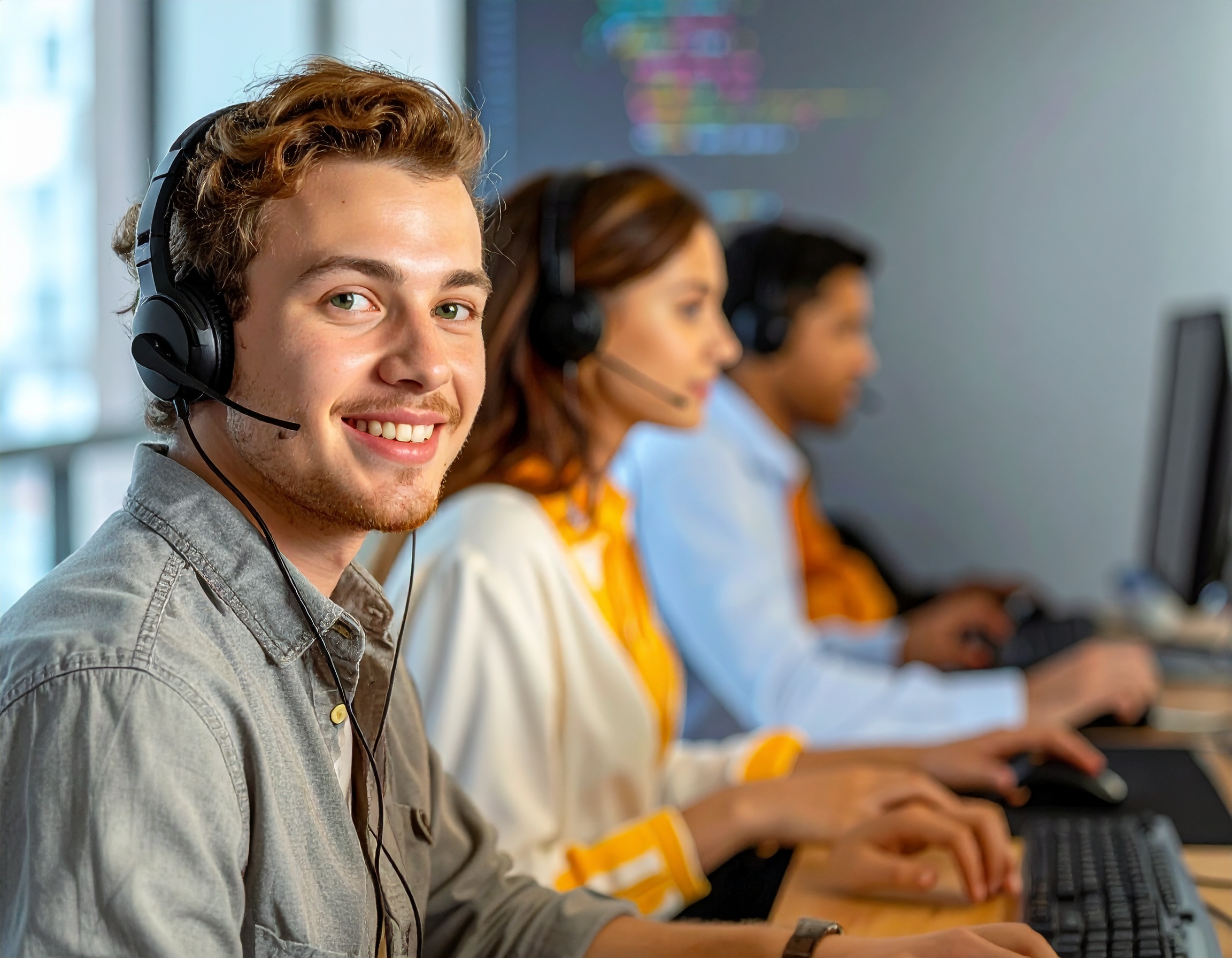 Menschen mit Headsets